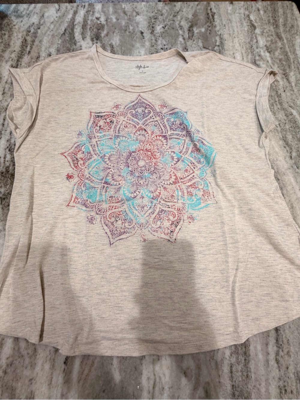 Style & Co. Cream Short-Sleeve Tee with Colorful Mandala